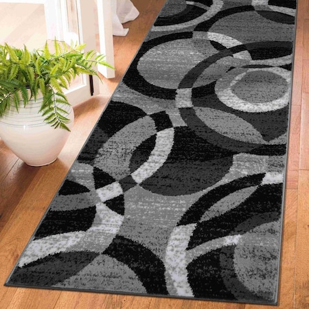World Rug Gallery Contemporary Abstract Circles Soft Runner Rug 2 ft 7 in x 10 ft Gray 105GRAY27X10