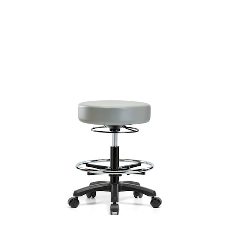 Blue Ridge Ergonomics Vinyl Mini-Stool - Medium Bench Height with Chrome Foot Ring & Casters in Dove Trailblazer Vinyl VMBMS-RG-CF-RC-8567