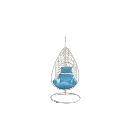 Homeroots 40" Blue and Steel stand finished Metal Outdoor Swing Chair with Blue Cushion 372211