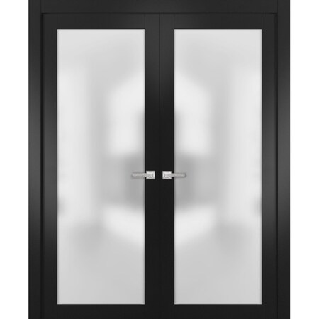 Sartodoors Solid French Double Doors Planum 2102 Black Solid Core Modern Interior PLANUM2102DD-BLK-36