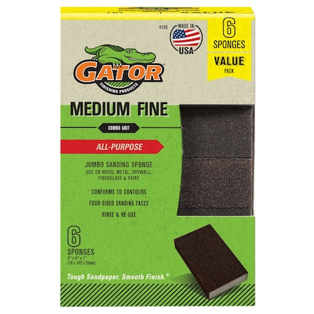 Gator Finishing All-Purpose Jumbo Sanding Sponges, Medium/Fine Grit 4199