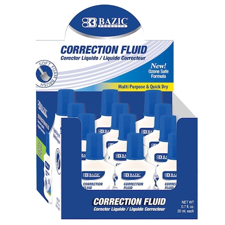 Bazic Products Correction Fluid with Foam Brush, 0.7 fl oz (20 mL), 24PK 1617-A