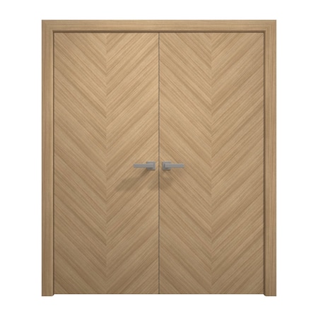 Sartodoors Interior Solid French Double Doors 72 x 84 inches, Ego 5005 Natural Oak, Wood Interior Solid Panel EGO5005DD-SNA-7284