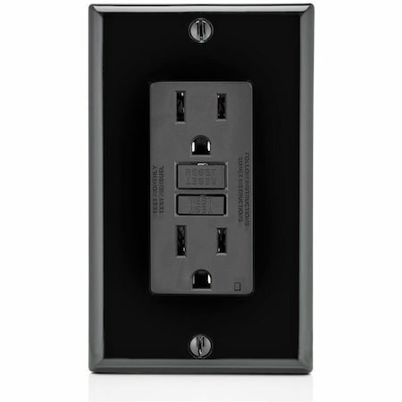 Leviton GFIRcptcl, 15A, 125VAC, Blk, Polycarbonate GFNT1-E