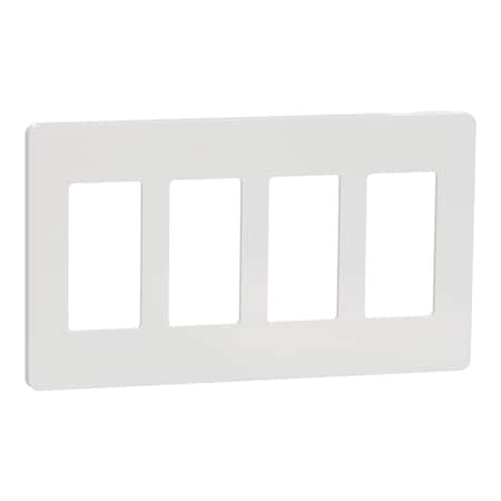 Square D Cover Frame, X Series, 4 Gangs, Screwles, Number of Gangs: 4 Plastic, Matte Finish, White SQWP141004WH