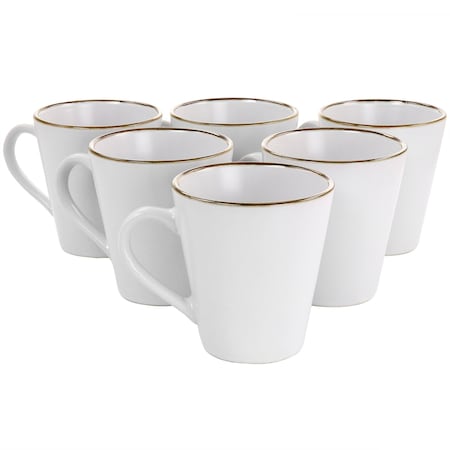 Elama Arthur 6 Piece Stoneware Mug Set in Matte White with Gold Rim ELM-ARTHUR6M
