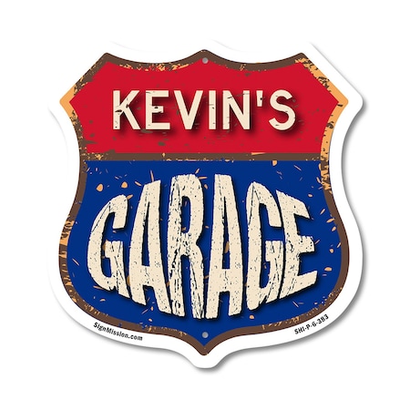 Signmission Kevin's Garage, 6 Inch X 6 Inch, Plastic Sign SHI-P-6-383-KEVIN