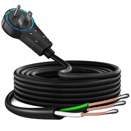 Maximm 20ft 14AWG 3-Prong Pigtail Open End Replacement Power Cord, 360 degrees Flat Plug, Black ADW-360-CWR20-14B0