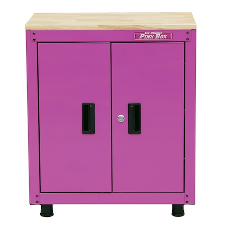 The Original Pink Box 28-Inch Base Cabinet with Butcher Block Top, Pink PB2802KBC