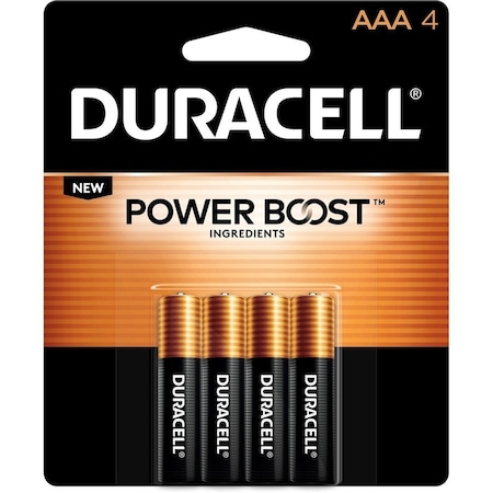 Duracell Coppertop AAA Alkaline Battery, 1.5V DC, PK4 MN2400B4Z