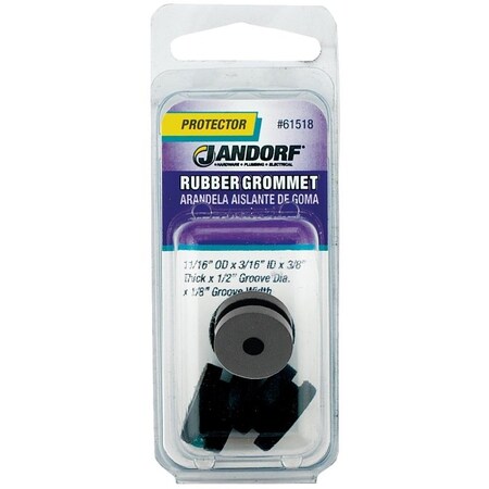 Jandorf Grommet, 3/16 in ID, 11/16 in OD, Rubber, Black, 3/8 in Thick Panel 61518