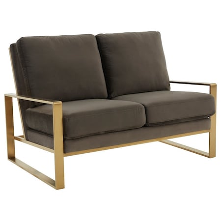 Leisuremod Jefferson Contemporary Velvet Loveseat with Gold Frame, Dark Grey JAG53DGR