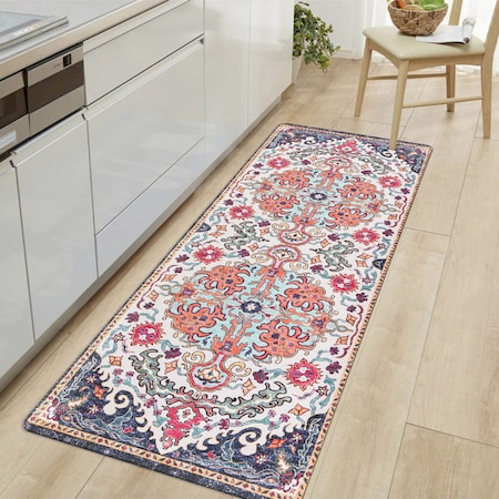 World Rug Gallery Bohemian Medallion Cushioned Anti Fatigue Standing Kitchen Mat 18 ft x 47 ft Multi WR13MULTI18X47