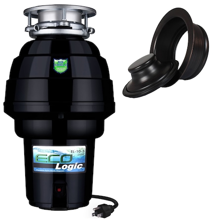 Eco Logic 1-1/4 HP Continuous Feed Garbage Disposal with Oil Rubbed Bronze Sink Flange 10-US-EL-10-DS-3B-ORB