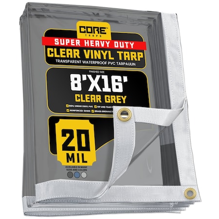 Tarp, 8 ft x 16 ft, 20 Mil, Gray, Polyethylene, UV Resistant