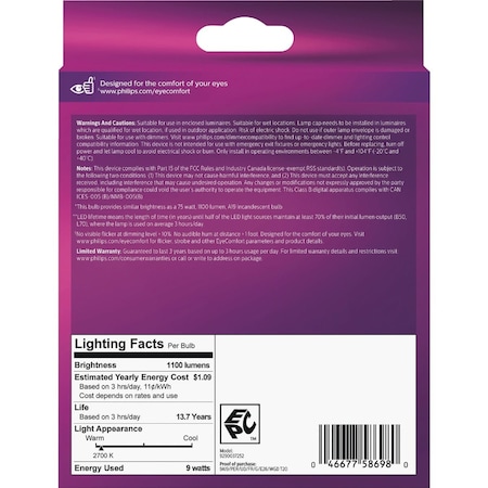 Signify Ultra Definition Warm Glow 75W Equivalent Soft White A19 Medium LED Light Bulb, 2PK 586981