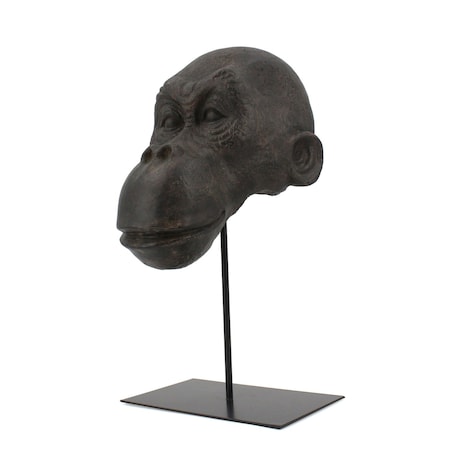 Homeroots 16" Brown Resin Gorilla Face Tabletop Sculpture 574104