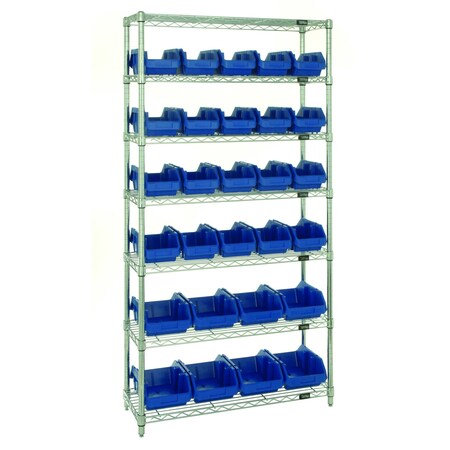 Quantum Storage Systems WIRE SHELVING UNIT W/28 BLUE BINS BINS W7-18-28BL