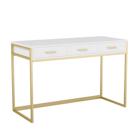 Martha Stewart 19.75 in. D X 47.25 in. W X Engineered Wood, Steel, White/Polished Brass ZG-ZP-028-WH-GLD-MS