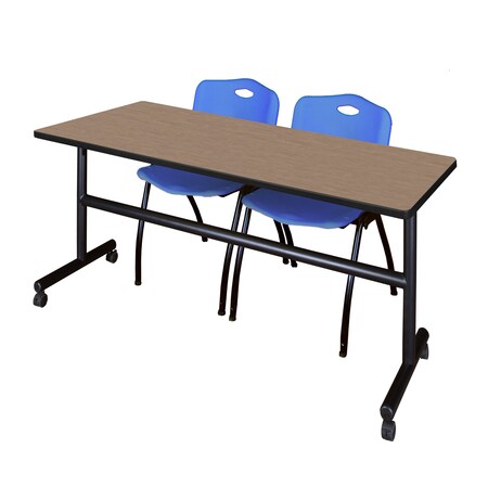 Regency Kobe Flip-Top Training Nesting Table W/ 2 M Stack Chairs, 72 in W, 30 in L, Noble Oak MKFT7230NO47BE