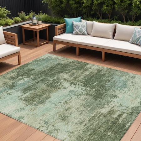 Homeroots 8' X 10' Artichoke Green And Pale Aqua Abstract Washable Indoor Outdoor Area Rug 630636