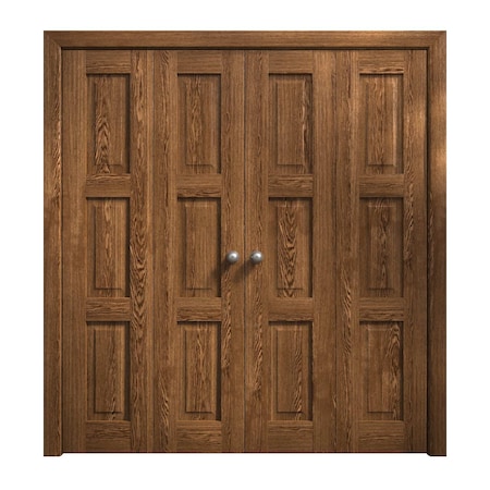Sartodoors Sliding Closet Double Bi-fold Doors 96 x 84 inches, Ego 5010 Cognac Oak Veneer, Sturdy Tracks Mold EGO5010DBF-DKO-96x84 (4* 24x84)