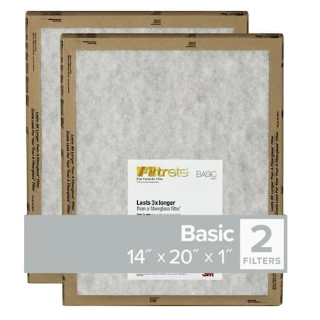 Filtrete Air Filter, 20 in L, 14 in W, 2 MERV, For: Air Conditioner, Furnace and HVAC System FPL05-2PK-24