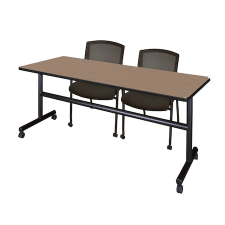 Regency Kobe Flip-Top Training Nesting Table W/ 2 Knight Mesh Chairs, 72 in W, 24 in L, Noble Oak MKFT7224NO56CBK