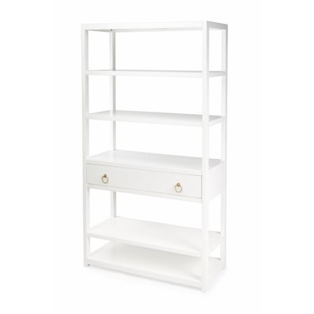 Homeroots 70" White Five Tier Standard Bookcase With One Drawer 389579