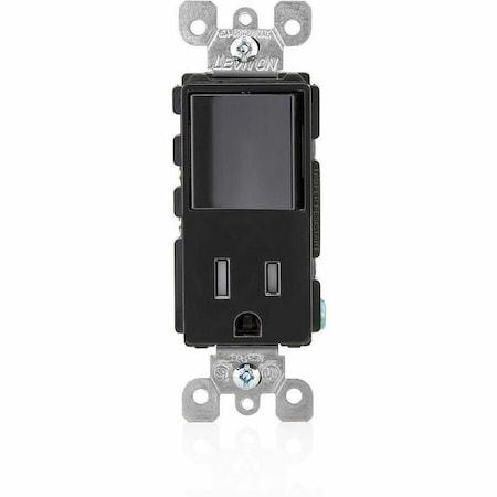 Leviton Decora Single-Pole/5-15R AC Combination Switch, 15 Amp, 120 Volt, Black 5625-E
