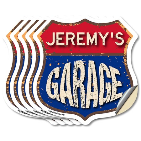 Signmission Jeremy's Garage, 6 inch X 6 inch, Vinyl Decal, 5PK SHI-D-5PACK-6-383-JEREMY