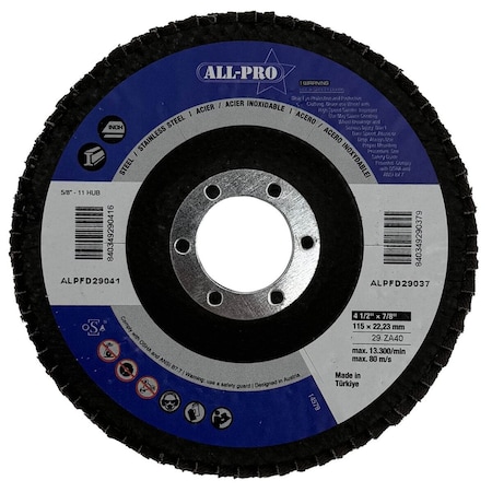 Cooper Lighting Flap Disc, 4 1/2", 7/8", ZA, T29, 40 Grit, 10PK ALPFD29037