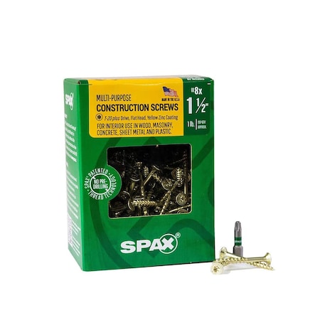Spax #8 x 1-1/2 in Interior Wood Screws Construction Flat Head T-Star Plus, 197PK 4191020400404