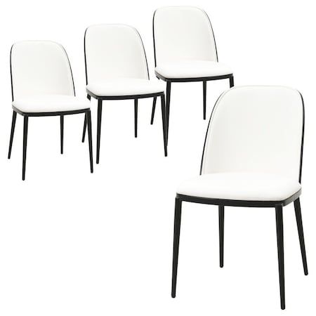 Leisuremod Tule Dining Side Chair with Leather Seat and Steel Frame, Black/White, 4PK TCBL18W4