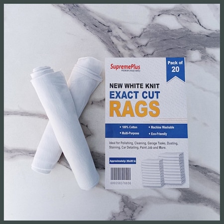 Supremeplus New White T-Shirt Exact Cut Rags - 20 Packs of 20 Pieces, 400PK SP-0851