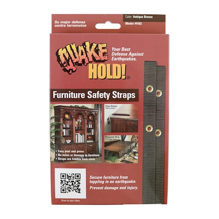 Quakehold! Safety Strap, Nylon Self Adhesive, Brn, PK4 41621