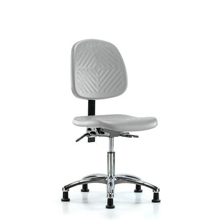 Blue Ridge Ergonomics Polyurethane Chair Chrome - Desk Height with Medium Back & Stationary Glides in Gray Polyurethane PDHCH-MB-CR-T0-A0-RG-GRY