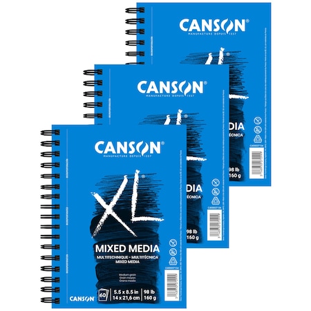 Canson XL Series Mixed Media Pad, Side Wire Binding, 60 Sheet, 5.5x8.5 inch, 3PK C400037134-06