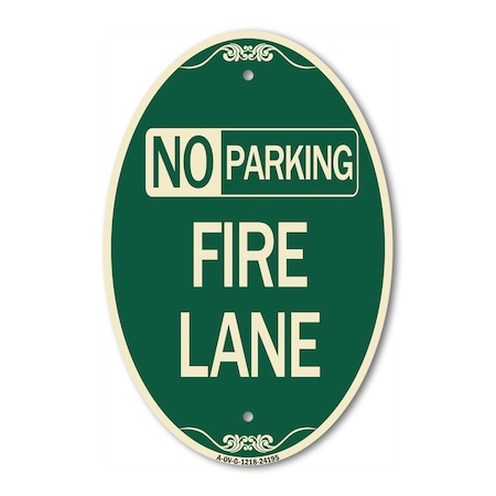 Signmission Delaware No Parking Fire Lane, 12 Inch X 18 Inch Architectural Oval, Heavy Gauge Aluminum A-OV-G-1218-24195