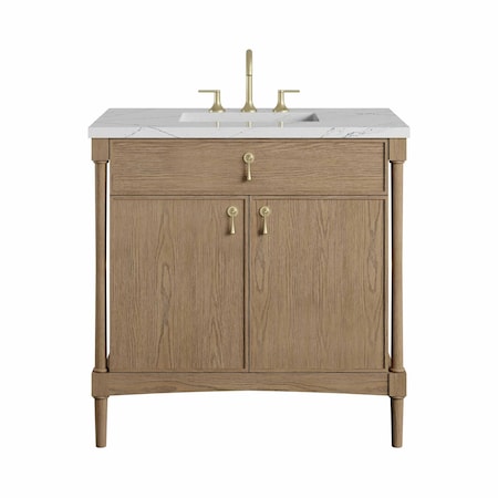 James Martin Vanities Kinnsden 36" Single Vanity, Weathered Oak w/ 3 CM Ethereal Noctis Silestone Top D680-V36-WTO-3ENC