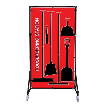 5S Supplies Housekeeping Shadow Board Broom Station V8, Red, Broom + Stand HSB-V8-RED-BO-stand