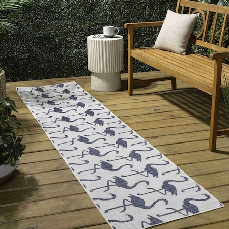 Jonathan Y Liana Casual Coastal Flamingos Two-Tone White/Navy 2 ft. x 8 ft. Indoor/Outdoor Runner Rug TSN401E-28