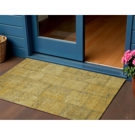Homeroots 3' X 5' Gold Wheat And Gray Patchwork Washable Indoor Outdoor Area Rug 581599