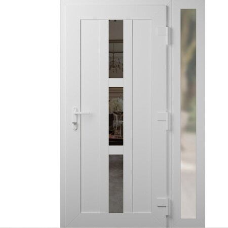 Vdomdoors Front Exterior Prehung Metal-Plastic Door Frosted Glass / MANUX 8112 White Silk / Office Commercial MANUX8112EXD-WS-W32+16-H80-LH-I