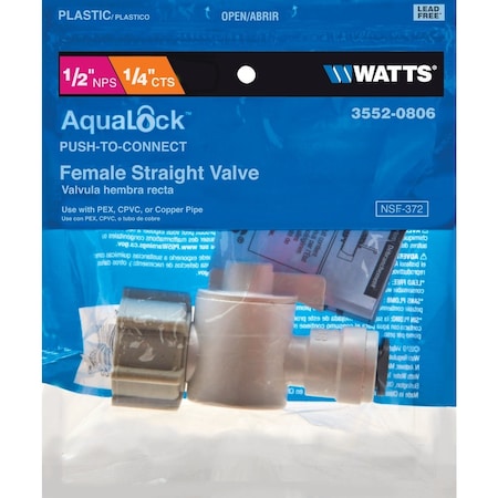 Watts 1/2'' FPT X 1/4'' CTS Plastic Push Valve 3552-0806
