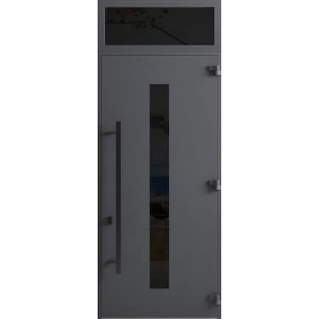 Vdomdoors Front Exterior Prehung Steel Door Ronex0130 Grey 96 Transom Window Sidelite Entry Metal Modern RONEX0130EXD-GRE-W36xH96+16-LH-I