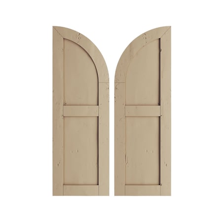 Ekena Millwork Knotty Pine 2 Equal Flat Panel w/Quarter Round Arch Top Faux Wood Shutters, 18W x 56H, PR SHUFPQ18X56KPPR