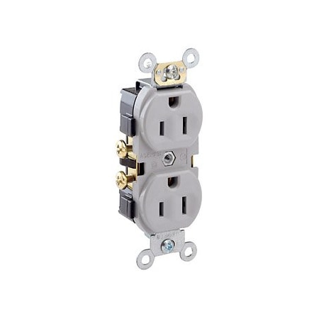 Leviton Commercial Grade Duplex Receptacle, 15 Amp, 125 Volt CR15-GY