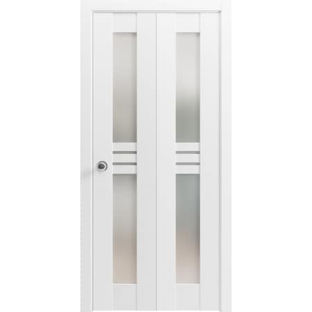 Vdomdoors Sliding Closet Bi-fold Doors, Mela 7222 White Silk with Frosted Glass, Sturdy Tracks Moldings Trims MELA7222BF-WS-36 x 80 (2* 18x80)