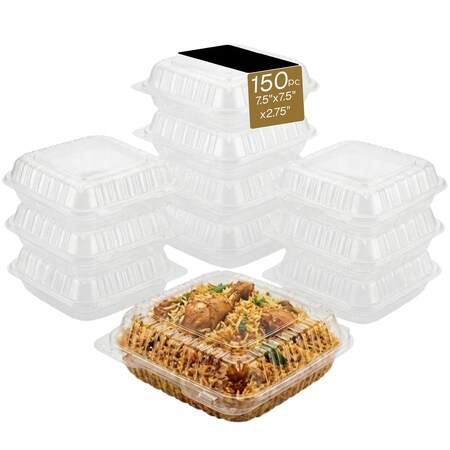 Eco Harmony Products Food Storage Container, Hinged, Vented Lid, Plastic, Translucent, 7.5" x 7.5", 150PK 804623